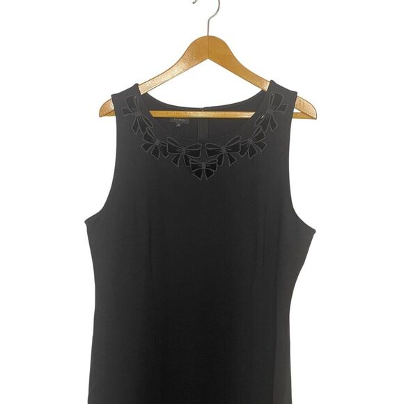 Talbots Black Velvet Cut Out Embroidered Bow Sleeveless Dress Size 16 NWT - Picture 4 of 12